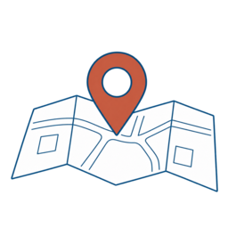 地図と現在地を示す印のイラスト